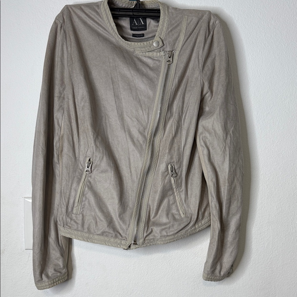A/X Armani Exchange Women's Light Gray Leather Jacket